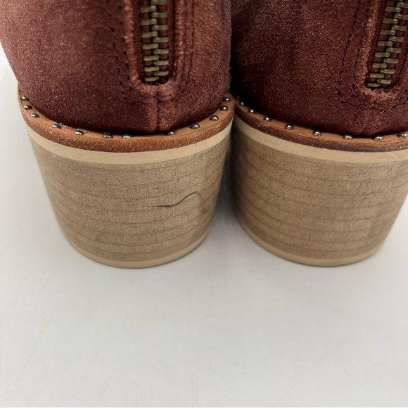 Crevo Clara Sz 8.5 Leather Suede Ankle Booties Brick Red Boots - Picture 6 of 13